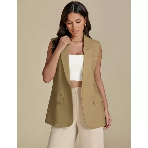 imageluvamia Long Vest for Women Business Casual Sleeveless Blazers Suit Vests Top Open Front Blazer with Pockets Work OfficeKhaki