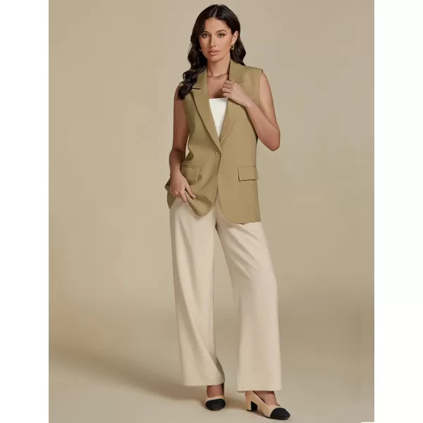 imageluvamia Long Vest for Women Business Casual Sleeveless Blazers Suit Vests Top Open Front Blazer with Pockets Work OfficeKhaki