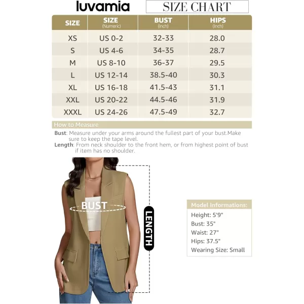 imageluvamia Long Vest for Women Business Casual Sleeveless Blazers Suit Vests Top Open Front Blazer with Pockets Work OfficeKhaki