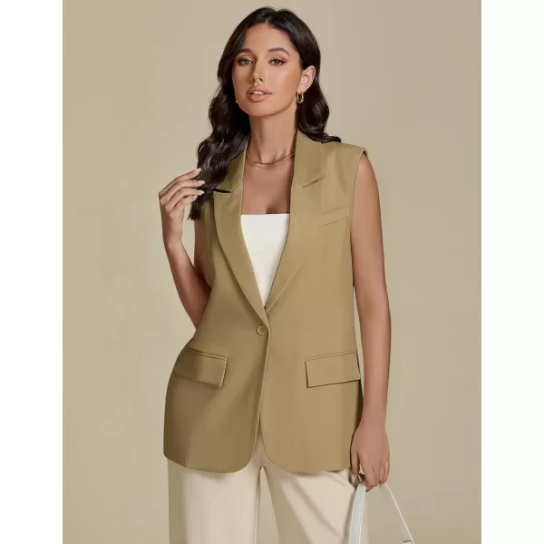 imageluvamia Long Vest for Women Business Casual Sleeveless Blazers Suit Vests Top Open Front Blazer with Pockets Work OfficeKhaki