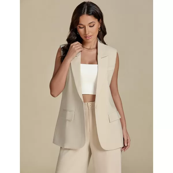 imageluvamia Long Vest for Women Business Casual Sleeveless Blazers Suit Vests Top Open Front Blazer with Pockets Work OfficeLight Beige