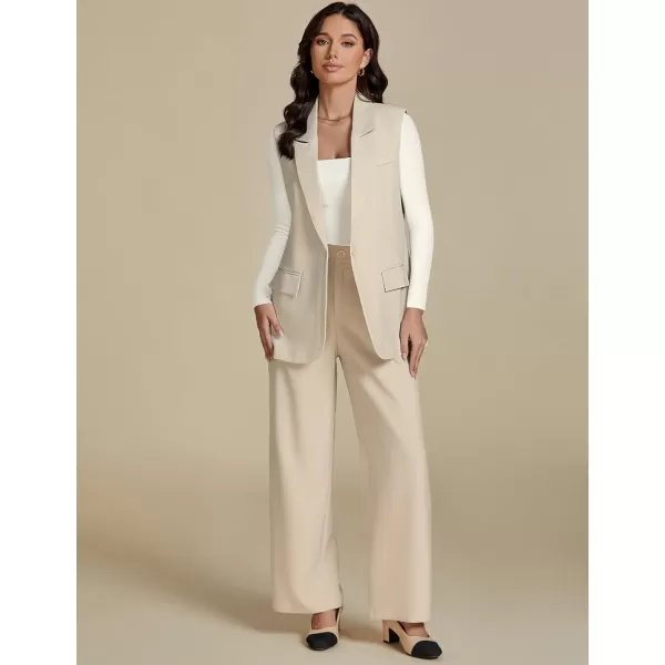 imageluvamia Long Vest for Women Business Casual Sleeveless Blazers Suit Vests Top Open Front Blazer with Pockets Work OfficeLight Beige