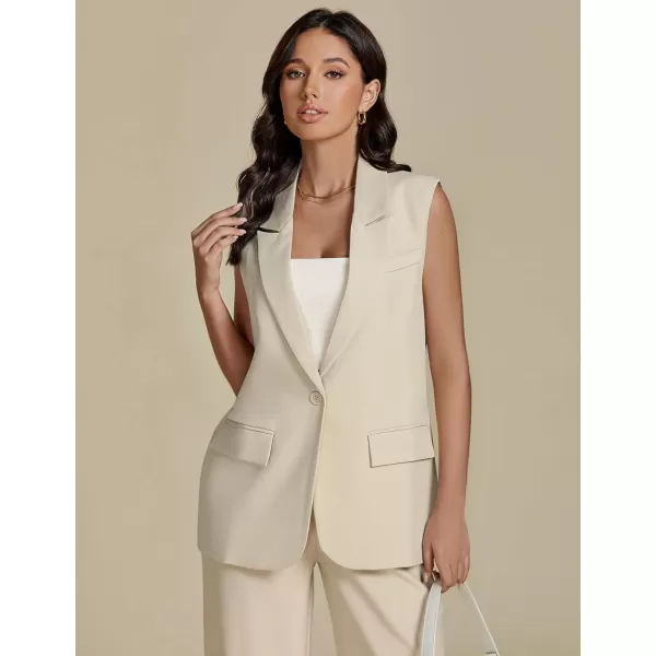 imageluvamia Long Vest for Women Business Casual Sleeveless Blazers Suit Vests Top Open Front Blazer with Pockets Work OfficeLight Beige