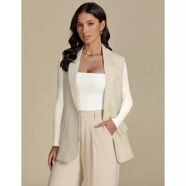 imageluvamia Long Vest for Women Business Casual Sleeveless Blazers Suit Vests Top Open Front Blazer with Pockets Work OfficeLight Beige