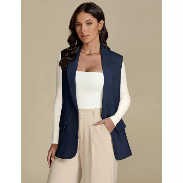 imageluvamia Long Vest for Women Business Casual Sleeveless Blazers Suit Vests Top Open Front Blazer with Pockets Work OfficeNavy Blue