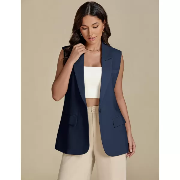 imageluvamia Long Vest for Women Business Casual Sleeveless Blazers Suit Vests Top Open Front Blazer with Pockets Work OfficeNavy Blue