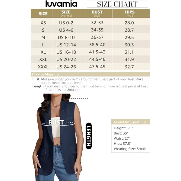 imageluvamia Long Vest for Women Business Casual Sleeveless Blazers Suit Vests Top Open Front Blazer with Pockets Work OfficeNavy Blue