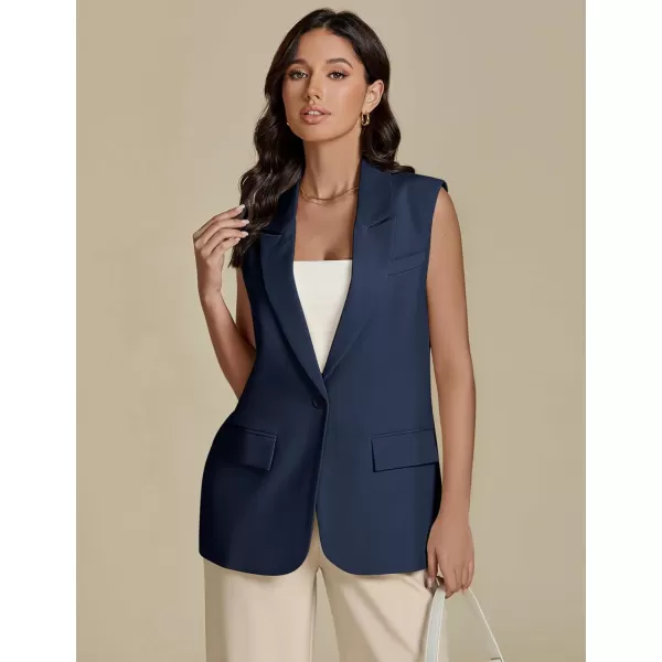 imageluvamia Long Vest for Women Business Casual Sleeveless Blazers Suit Vests Top Open Front Blazer with Pockets Work OfficeNavy Blue