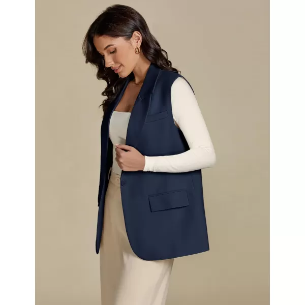 imageluvamia Long Vest for Women Business Casual Sleeveless Blazers Suit Vests Top Open Front Blazer with Pockets Work OfficeNavy Blue