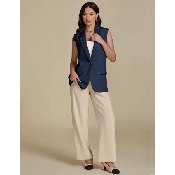 imageluvamia Long Vest for Women Business Casual Sleeveless Blazers Suit Vests Top Open Front Blazer with Pockets Work OfficeNavy Blue