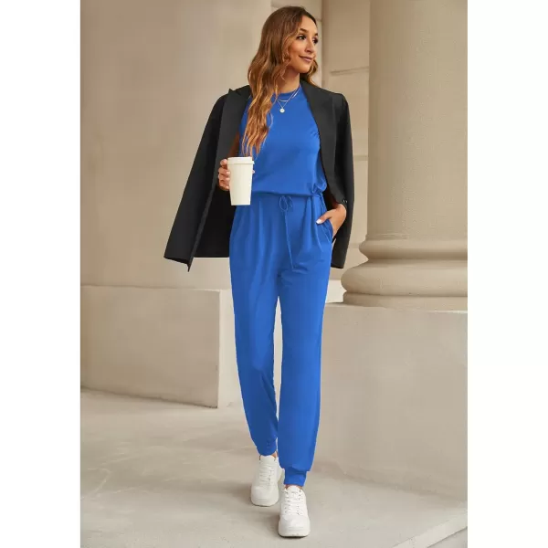 imageluvamia Sleeveless Jumpsuits for Women Drawstring Stretchy Long Rompers with Pockets Loose Comfy Jogger Pants JumpsuitClassic Blue