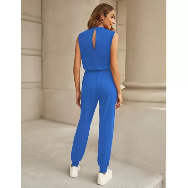 imageluvamia Sleeveless Jumpsuits for Women Drawstring Stretchy Long Rompers with Pockets Loose Comfy Jogger Pants JumpsuitClassic Blue