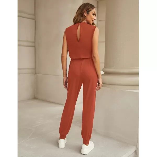 imageluvamia Sleeveless Jumpsuits for Women Drawstring Stretchy Long Rompers with Pockets Loose Comfy Jogger Pants JumpsuitOrange Rust