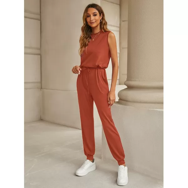 imageluvamia Sleeveless Jumpsuits for Women Drawstring Stretchy Long Rompers with Pockets Loose Comfy Jogger Pants JumpsuitOrange Rust