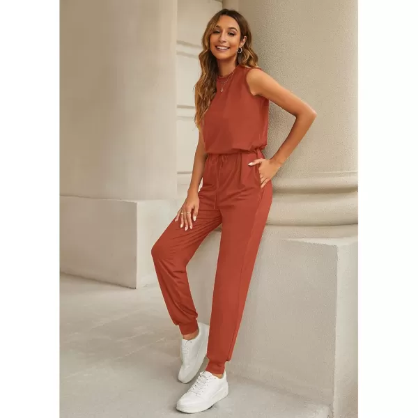 imageluvamia Sleeveless Jumpsuits for Women Drawstring Stretchy Long Rompers with Pockets Loose Comfy Jogger Pants JumpsuitOrange Rust