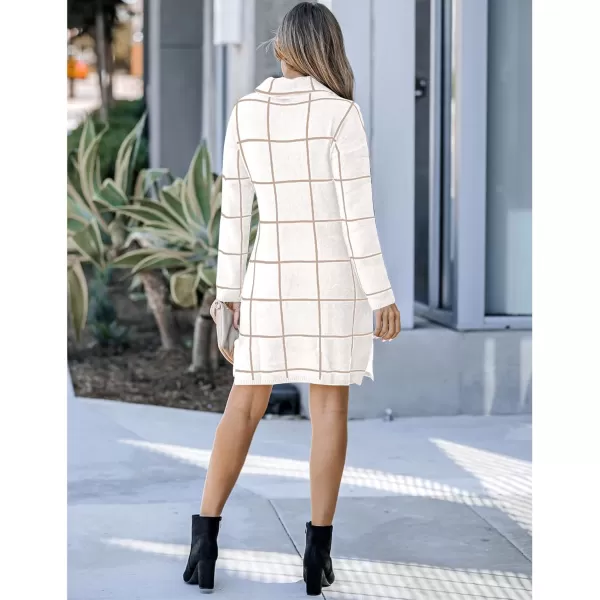 imageluvamia Women Casual Turtleneck Knitted Sweater Cozy Grid Pullover Sweater DressBright White