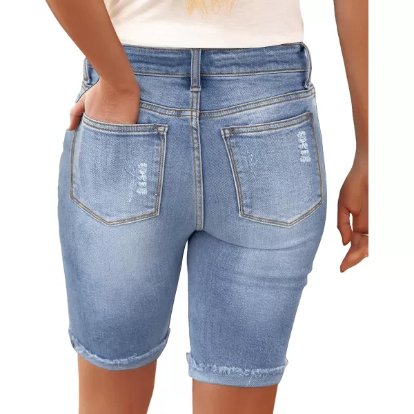 imageluvamia Women High Waisted Stretch Bermuda Shorts Ripped Rolled Hem Jean ShortsR Medium Blue