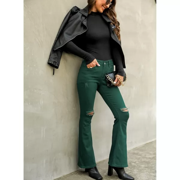 imageluvamia Womens Ripped Flare Bell Bottom Jeans Pants Retro Wide Leg Denim PantsA Verdant Green