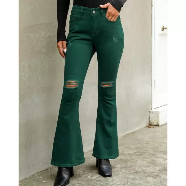 imageluvamia Womens Ripped Flare Bell Bottom Jeans Pants Retro Wide Leg Denim PantsA Verdant Green