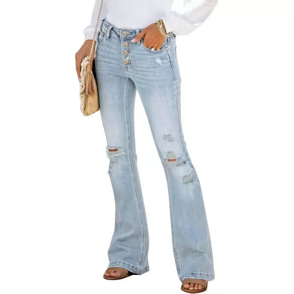 imageluvamia Womens Ripped Flare Bell Bottom Jeans Pants Retro Wide Leg Denim PantsC Azure Mood
