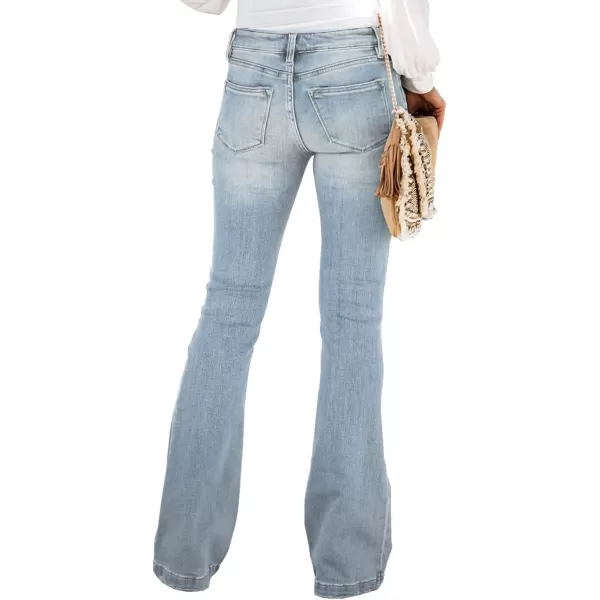 imageluvamia Womens Ripped Flare Bell Bottom Jeans Pants Retro Wide Leg Denim PantsC Azure Mood
