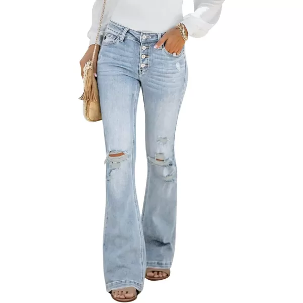 imageluvamia Womens Ripped Flare Bell Bottom Jeans Pants Retro Wide Leg Denim PantsC Azure Mood