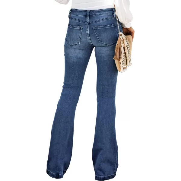 imageluvamia Womens Ripped Flare Bell Bottom Jeans Pants Retro Wide Leg Denim PantsC Bay Blue Rip
