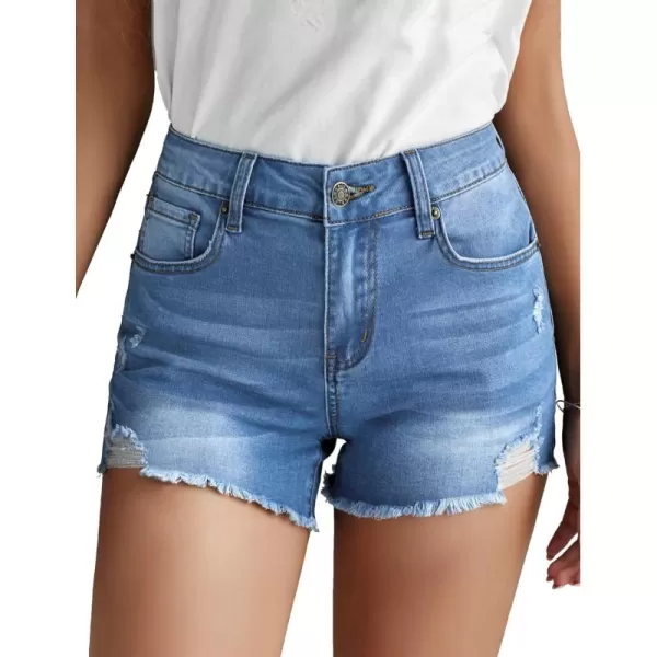 imageluvamia 2023 Jean Shorts Womens Mid Rise Ripped Jean Shorts Distressed Summer Western Beach Denim ShortsBlooming Bright Blue