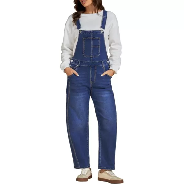 imageluvamia Barrel Leg Overalls for Women Baggy Bib Stretchy Denim Jumpsuit Loose Fit Jean Overall Jumpsuits with PocketsClassic Blue