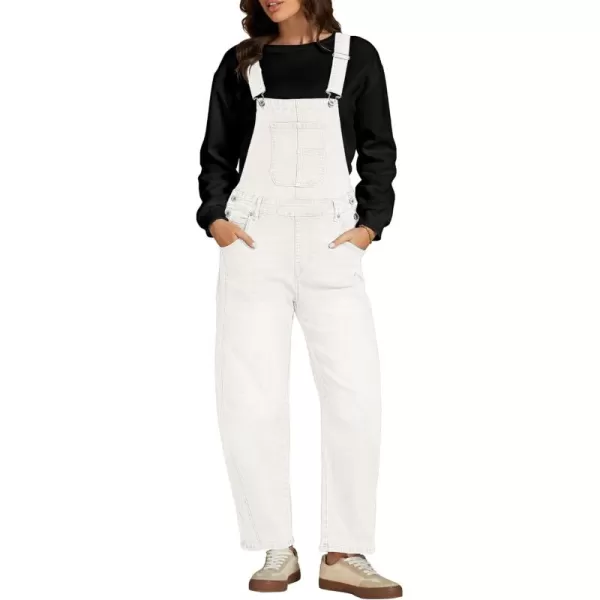 imageluvamia Barrel Leg Overalls for Women Baggy Bib Stretchy Denim Jumpsuit Loose Fit Jean Overall Jumpsuits with PocketsCream White