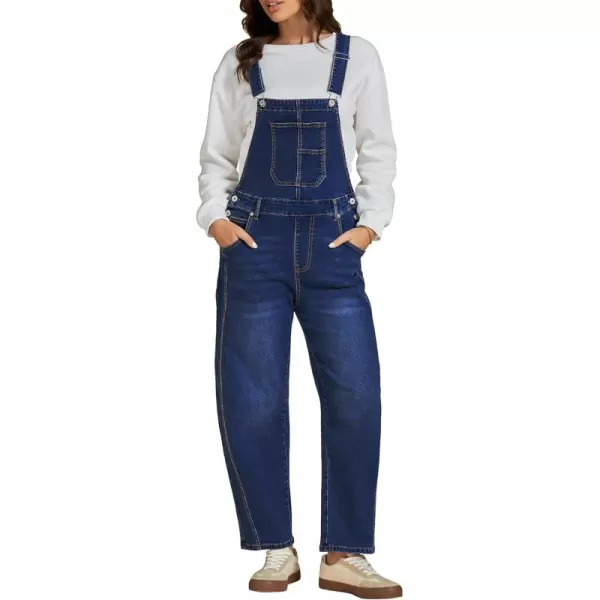 imageluvamia Barrel Leg Overalls for Women Baggy Bib Stretchy Denim Jumpsuit Loose Fit Jean Overall Jumpsuits with PocketsDarkness Blue