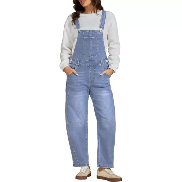 imageluvamia Barrel Leg Overalls for Women Baggy Bib Stretchy Denim Jumpsuit Loose Fit Jean Overall Jumpsuits with PocketsLakeside Blue