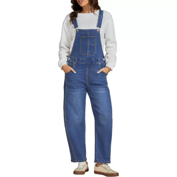 imageluvamia Barrel Leg Overalls for Women Baggy Bib Stretchy Denim Jumpsuit Loose Fit Jean Overall Jumpsuits with PocketsMedium Blue