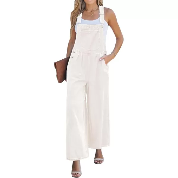 imageluvamia Denim Overalls for Women Wide Leg One Piece Jean Jumpsuits Fashion Baggy Bib Overall Loose Fit Pleated PocketsCream White