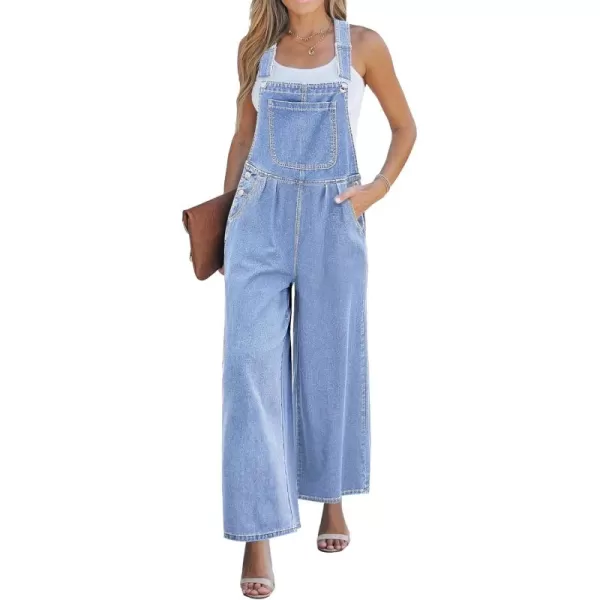 imageluvamia Denim Overalls for Women Wide Leg One Piece Jean Jumpsuits Fashion Baggy Bib Overall Loose Fit Pleated PocketsDaylight Blue