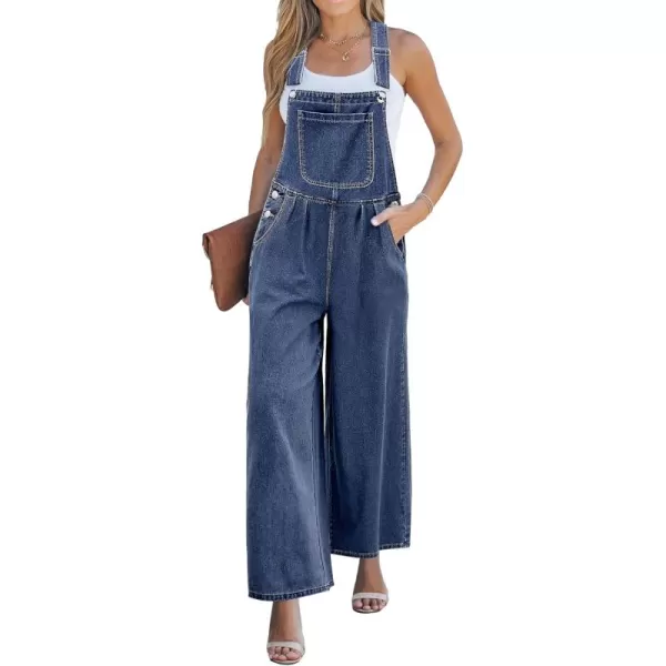 imageluvamia Denim Overalls for Women Wide Leg One Piece Jean Jumpsuits Fashion Baggy Bib Overall Loose Fit Pleated PocketsDeep Blue