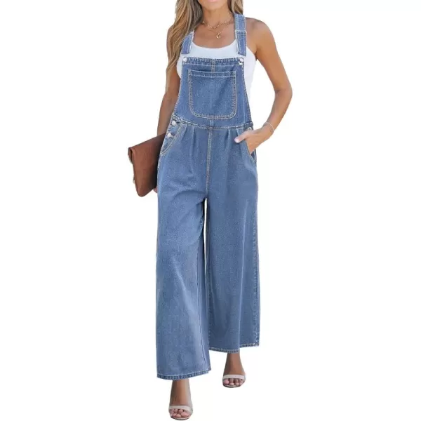 imageluvamia Denim Overalls for Women Wide Leg One Piece Jean Jumpsuits Fashion Baggy Bib Overall Loose Fit Pleated PocketsLapis Blue