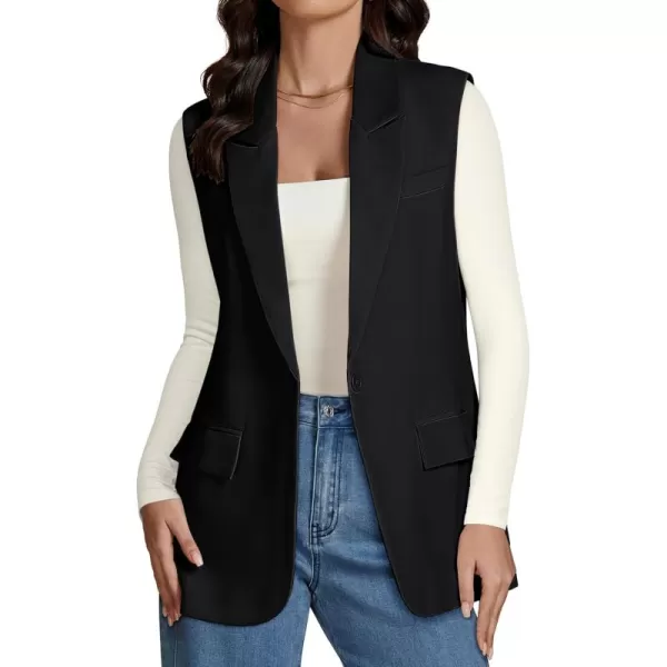 imageluvamia Long Vest for Women Business Casual Sleeveless Blazers Suit Vests Top Open Front Blazer with Pockets Work OfficeBlack