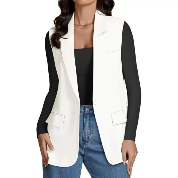 imageluvamia Long Vest for Women Business Casual Sleeveless Blazers Suit Vests Top Open Front Blazer with Pockets Work OfficeCream White