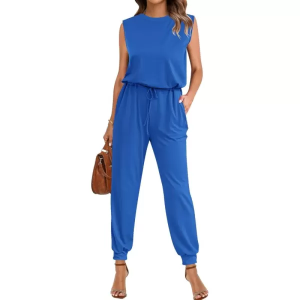 imageluvamia Sleeveless Jumpsuits for Women Drawstring Stretchy Long Rompers with Pockets Loose Comfy Jogger Pants JumpsuitClassic Blue