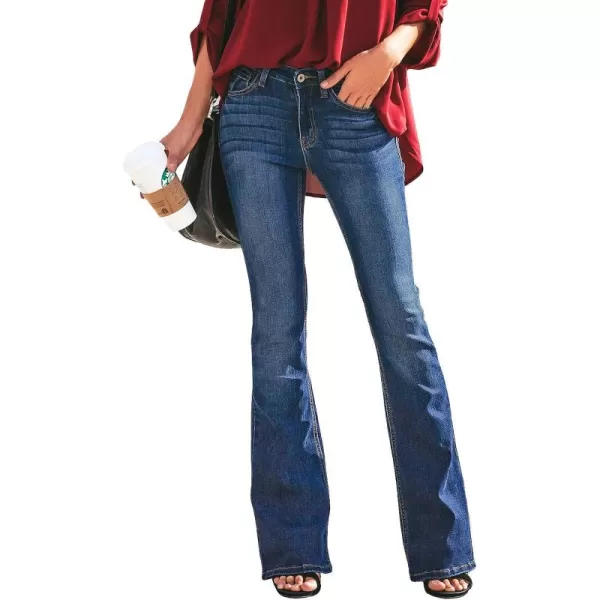 imageluvamia Womens Ripped Flare Bell Bottom Jeans Pants Retro Wide Leg Denim PantsB Deep Blue
