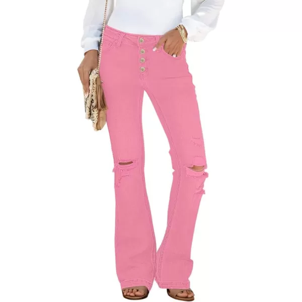 imageluvamia Womens Ripped Flare Bell Bottom Jeans Pants Retro Wide Leg Denim PantsC Hot Pink