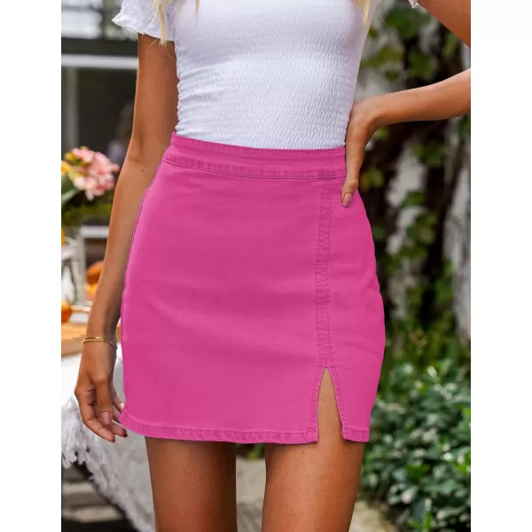 imageluvamia Jean Skirt for Women with Slit High Wasited Bodycon Stretch Pencil Mini Short Denim SkirtsAzalea Pink