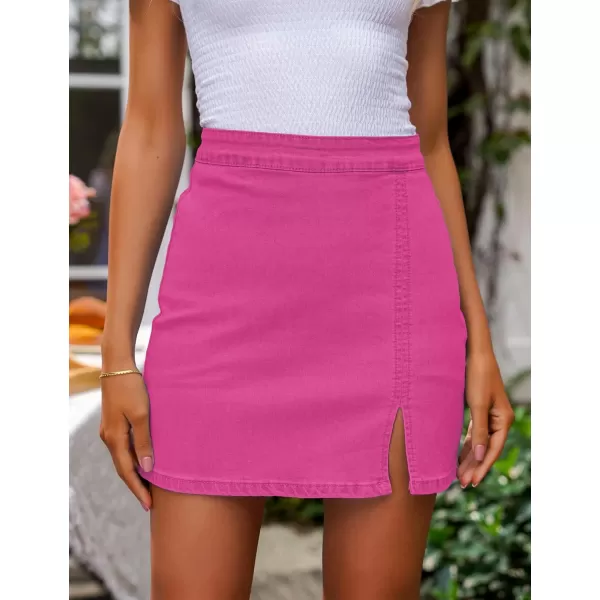 imageluvamia Jean Skirt for Women with Slit High Wasited Bodycon Stretch Pencil Mini Short Denim SkirtsAzalea Pink