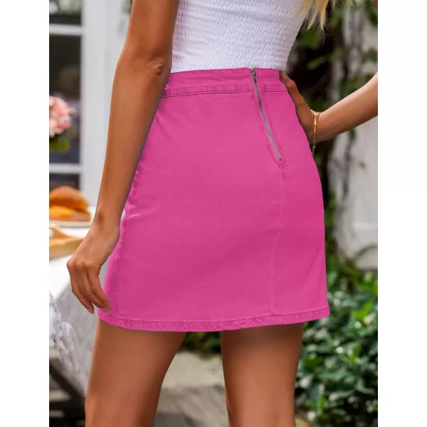 imageluvamia Jean Skirt for Women with Slit High Wasited Bodycon Stretch Pencil Mini Short Denim SkirtsAzalea Pink