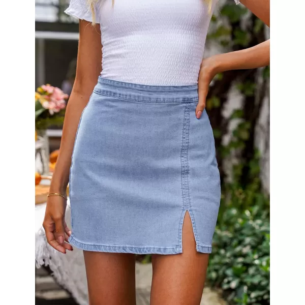 imageluvamia Jean Skirt for Women with Slit High Wasited Bodycon Stretch Pencil Mini Short Denim SkirtsAzure Mood