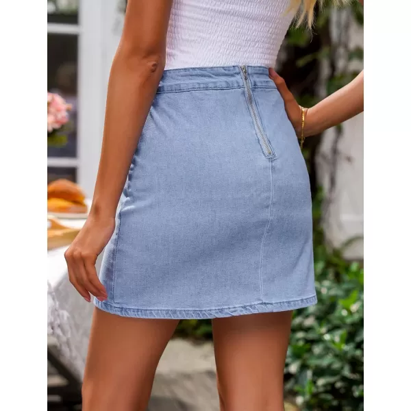 imageluvamia Jean Skirt for Women with Slit High Wasited Bodycon Stretch Pencil Mini Short Denim SkirtsAzure Mood