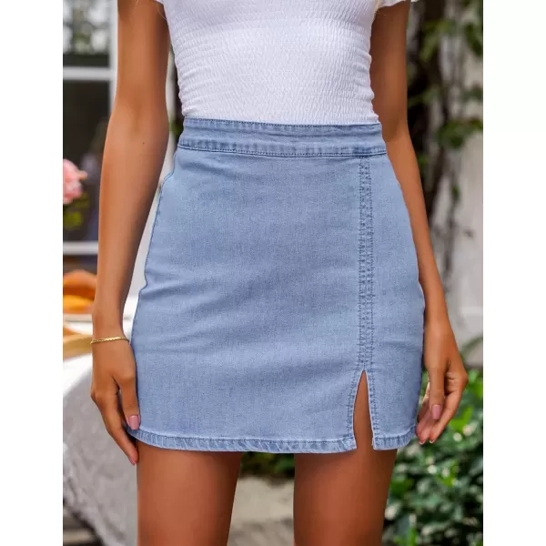 imageluvamia Jean Skirt for Women with Slit High Wasited Bodycon Stretch Pencil Mini Short Denim SkirtsAzure Mood