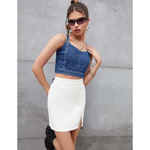 imageluvamia Jean Skirt for Women with Slit High Wasited Bodycon Stretch Pencil Mini Short Denim SkirtsBrilliant White