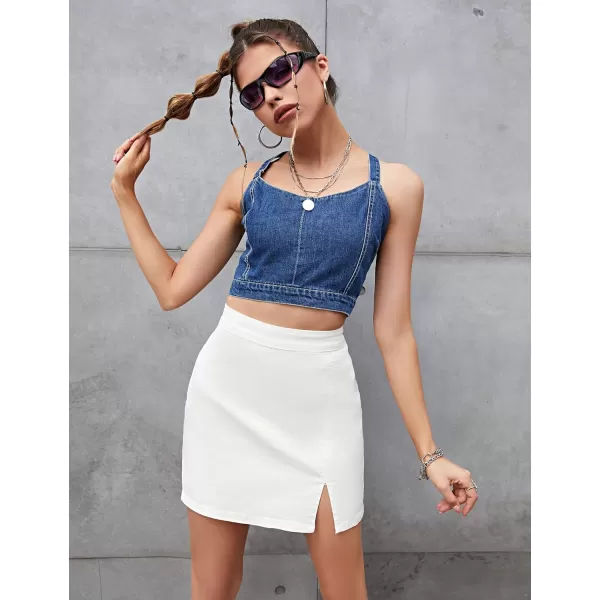 imageluvamia Jean Skirt for Women with Slit High Wasited Bodycon Stretch Pencil Mini Short Denim SkirtsBrilliant White